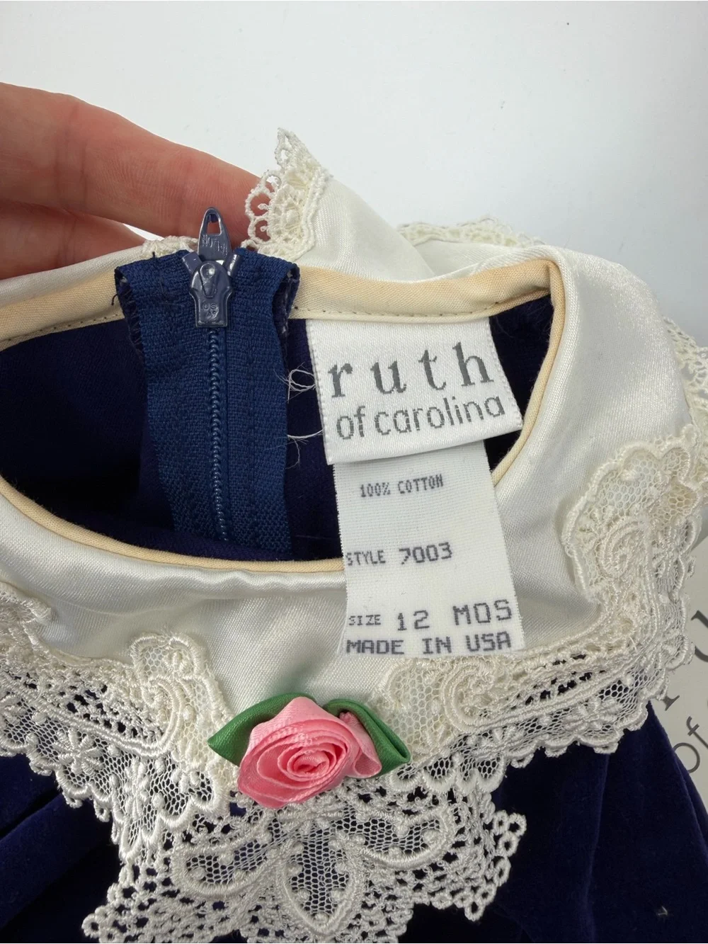 NWT Vintage Ruth of Carolina Baby Dress 12M Navy Blue Velvet Lace Collar
